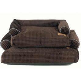 Luxury British Made Dog Sofa Shape Dog Bed Brown Check Small 70cm x 44cm *SALE*