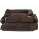 Luxury British Made Dog Sofa Shape Dog Bed Brown Check Small