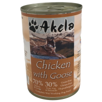 Akela Croquettes pour chien de travail sans céréales, complètes, humides, poulet et oie 70:30 400g