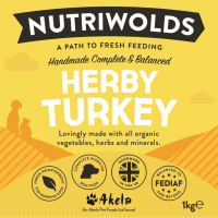 NutriWolds Raw Herby Turkey Complete and Balanced - Working Dog 1 kg Chunky